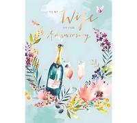 Wife Anniversary Card - Champagne and Flowers - Artistic Floral Design - Special Finishes and Embellishments - Eco-Friendly