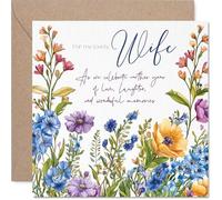 Wife Anniversary Card - Floral Garden Flowers - Happy Wedding Anniversary Card for Wife from Husband Partner, 145mm Anniversaries Greeting Cards