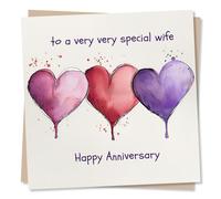 Wife Anniversary Card, Wedding for Her - Three Hearts - from Husband