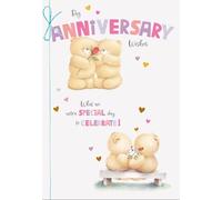 Wife Anniversary Card with Teddy Bears Design, Romantic Message, Pink and White