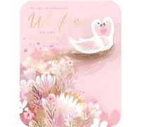 Wife Anniversary Card - Wonderful Wife - Artistic Floral Swan Design - Special Finishes and Embellishments - Eco-Friendly