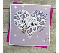 WIFE - BIG LEOPARD PRINT HEART BIRTHDAY CARD, HANDMADE BY WHITE COTTON CARDS (S276-W)