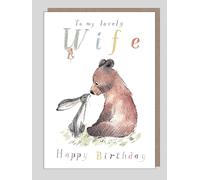 Wife Birthday Card Bear Hare and Mouse - Cute Animals Illustrated Greeting Card