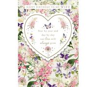 WIFE Birthday Card Conical Hydrangea from the wonderful handmade Pizazz Gallery Keepsakes range Elegant gold overlay and removable keepsake.