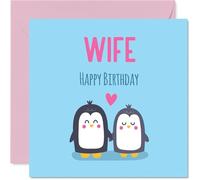 Wife Birthday Card - Cute Penguins - Happy Birthday Card for Wife from Husband Partner, 145mm kawaii animal design Bday Greeting Cards