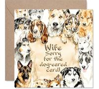Wife Birthday Card, Dog Eared Watercolor Style Pet Design Bday