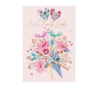Wife Birthday Card - For My Lovely Wife - Birds and Floral Bouquet - Artistic Design - Special Finishes and Illustrated Insert Leaf - Made in the UK - Eco-Friendly