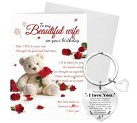 Wife Birthday Card from Husband with Envelope and Keychain, Romantic Greeting Card with Message, Anniversary or Valentine’s Day Gift for Her
