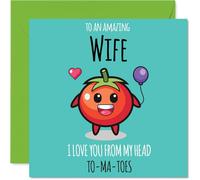Wife Birthday Card - From My Head TO-MA-TOES - Happy Birthday Card for Wife from Husband Partner, 145mm cute tomato Bday Greeting Cards
