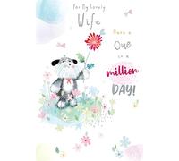 Wife Birthday Card - Lovely Wife - Special Finishes - Artistic Floral Dog Design - Illustrated Insert Leaf - Made in the UK - Eco-Friendly