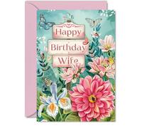 Wife Birthday Card - Nature Floral Garden - Beautiful Happy Birthday Card for Wife from Partner Husband, A5 Female Floral Bday Greeting Cards