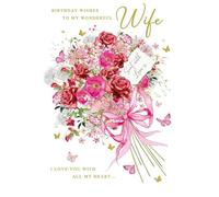 WIFE Birthday Card Pizazz Elegant gold Flitter finish