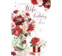 Wife Birthday Card Stylish Female Birthday Greeting Card - Beautiful Red Roses design - Foil Finished - Comes with Envelope