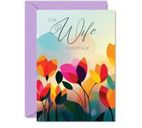 Wife Birthday Card - Vibrant Summer Flowers - Vivid Happy Birthday Card for Wife from Partner Husband, A5 Female Floral Bday Golden Greeting Cards