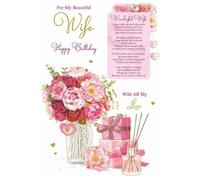 WIFE Birthday Card Words of Love Keepsake range Elegant gold edged finish