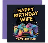 Wife Birthday Card - Youre Next Level - Happy Birthday Card for Wife from Husband Partner, 145mm video game controller design Bday Greeting Cards