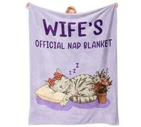 Wife Birthday Gifts, Blanket Gifts for Wife from Husband, Christmas Wedding Anniversary Valentine's Gift for Wife, Wife Gifts from Husband, to My Wife Blanket - a Sleeping Cat Purple 50 * 60 inches