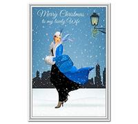 Wife Christmas Card - Retro Happy Merry Xmas Greetings - A5 Good Wishes - Special Unusual Cute Funny Beautiful - Blank inside for own message - Eco-Friendly - Made in UK