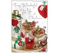 Wife Christmas Card - Wonderful Wife - Festive Cocktails - Artistic Design - Special Finishes and Illustrated Insert Leaf - Made in the UK