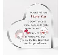 Wife Gifts Acrylic Heart Plaque Ornaments Husband Gift for Him Her Women Men Valentines Day Couples Present Desk Signs Girlfriend Boyfriend Engagement Soulmate Wedding Anniversary (I Love You)