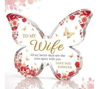 Wife Gifts, Red Acrylic Butterfly Plaque Keepsake Wife Birthday Present Ideas - Valentines, Christmas, Mothers Day or Wedding Anniversary Romantic Gifts for Her