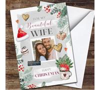 Wife Grey Romantic Hearts Love Photo Any Text Personalised Christmas Card - Special Relative Personalised Christmas Card, Adult Christmas Card
