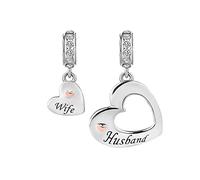 Wife Husband Linked Hearts Split Dangle Charm fits Pandora Charms Bracelets Christmas Anniversary Birthday Jewellery Gift for Women Valentine's Day