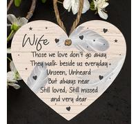 Wife Memorial Plaque - Sentimental Keepsake with Feather and Heart Design - ‘Those We Love Don’t Go Away’ Memorial Sign for Honouring a Beloved Wife (Medium: 15 cm (H) × 13 cm (W))