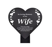 Wife Memorial Remembrance Plaque Stake, HEART SHAPE - Black and White, Waterproof, Outdoor, Grave Marker, Tribute, Plant Marker