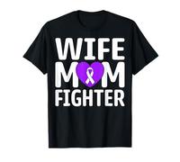 Wife Mom Fighter Heart Purple Ribbon Pancreatic Cancer T-Shirt