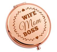 Wife Mum Boss Compact Makeup Mirror Gifts for Women Boss Lady Gifts Birthday Christmas Mom Presents for Wife Mum Retirement Presents for Mom from Daughter Son Mommy Mothers Day Folding Makeup Mirror