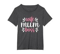 Wife Mum Boss - Cute Mother's Day Present - Mums the Boss T-Shirt, Women's Plus, Dark Heather Grey, 1X