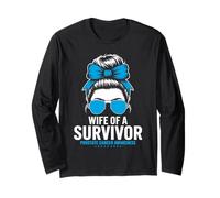 Wife of a Survivor Prostate Cancer Awareness Messy Bun Long Sleeve T-Shirt