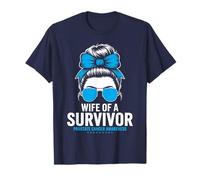 Wife of a Survivor Prostate Cancer Awareness Messy Bun T-Shirt