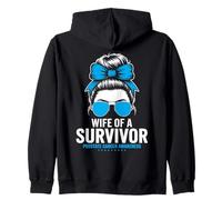 Wife of a Survivor Prostate Cancer Awareness Messy Bun Zip Hoodie