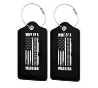Wife of A Warrior Brain Cancer Awareness Support Squad Leather Luggage Tags with Privacy Cover Id Card for Men Women Travel
