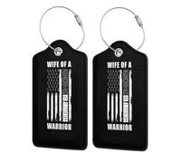 Wife of A Warrior Carcinoid Cancer Awareness Support Squad Leather Luggage Tags with Privacy Cover Id Card for Men Women Travel