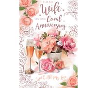 Wife On Our Coral 35th Champagne Roses Happy Anniversary Card Lovely Verse