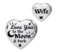 Wife Silver Heart Charm fit Pandora Charms Bracelets I Love You to the Moon and Back Birthday Bead Gift for Women Stainless Steel