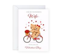 Wife Valentines Card - Bears Riding A Bicycle - Romantic Ideas for Her Partner Other Half Babe Darling Hun Love Women Ladies - Sweet Message from Husband - Comes with Lovely Stickers