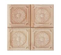 Wifehelper 4Pcs Carving Checkered Applique Unpainted Decal for Furniture Decoration Natural Wood Appliques Square Flower Carving Decals Decorative Wooden Craft 6x6cm(3#)