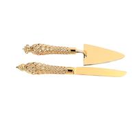 Wifehelper Gold Cake Knife and Server Set, Vintage Engraved Cutter for Wedding, Birthday, Thanksgiving, and Christmas, Zinc Alloy, 2pcs