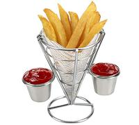 Wifehelper Plating French Fries Stand, Buffet Cone Snacks Display Stand Fries Baskets, Cone Snack Fried Chicken Display Rack Fries Foods Stand Holder Fry Chips Metal Wire Basket(Double Cup)