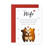 Wife's Romantic Love Card - Cute Bears Poem - Anniversary, Valentine's, or Birthday Card for Her, Babe, Women, Ladies, Girls, Hun, Darling, Partner, Spouse - Sweet Message - Comes with Stickers