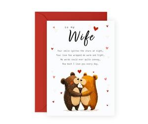 Wife's Romantic Love Card - Cute Bears Poem - Anniversary, Valentine's, or Birthday Card for Her, Babe, Women, Ladies, Girls, Hun, Darling, Partner, Spouse - Sweet Message - Comes with Stickers