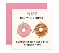 Wifey Birthday Card - I Donut Know What I'd Do Without You! Romantic Greeting Card for Her, Babe, Women, Hun, Love, Girls, Partner from Husband - Comes with Envelope and Stickers