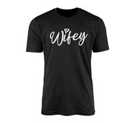 Wifey Heart T-Shirt Top Tee - Black Grey White Pink Text Quote Phrase Trend Style Wife Spouse Partner Bride Bridal Shower Gift Present (XL, Black Prime)