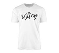 Wifey Heart T-Shirt Top Tee - Black Grey White Pink Text Quote Phrase Trend Style Wife Spouse Partner Bride Bridal Shower Gift Present (Small, White)
