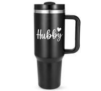 Wifey & Hubby Tumblers Set for Couples, Bride & Groom Stainless Steel Insulated Tumbler with Straw & Handle, 40 oz Travel Mug Tumbler for Engagement Wedding Gifts, Cups for Bridal Shower Anniversary