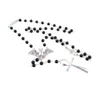 Wiffe Ankh Cross Black Beads Bat Necklace Punk Cool Long Rosary Beaded Necklace Gothic Cross Sweater Chain for Women Men Gothic Fashion Accessory Halloween Costume Jewelry